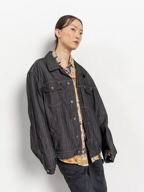 BLACK GUESS DENIM Jacket Oversize Streetwear Vintage / Medium Large